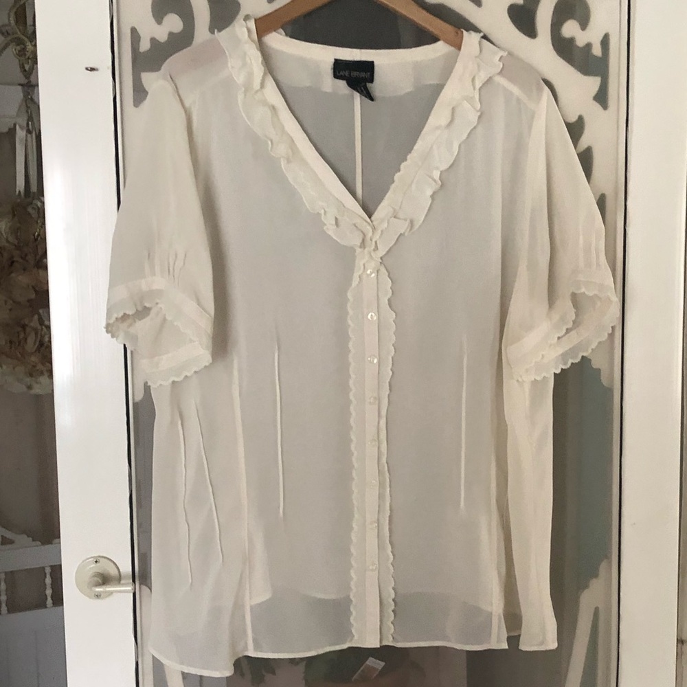 Lane Bryant cream sheer blouse w/ ruffles sz22/24